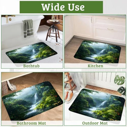 Rainforest Waterfall Bath Mat,17.8" Wx29.5 L Inch | Tropical Green Jungle, Nature Tree Forest Scenery, Stream River, Memory Foam,Bathroom Floor Bathtub Rug