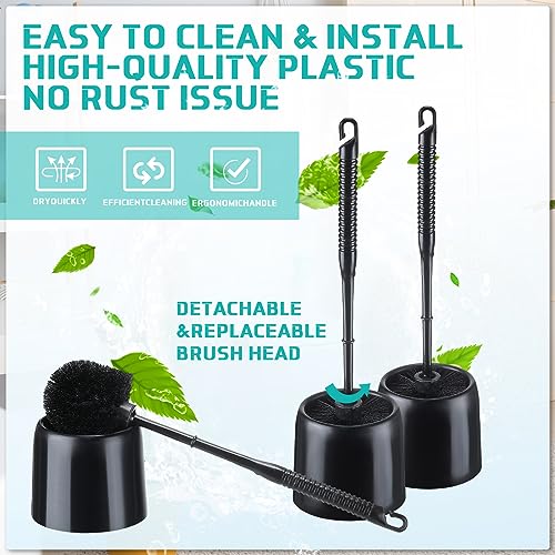 Roshtia 6 Sets Toilet Brush and Holder Set for Bathroom Cleaning Toilet Bowl Brush Scrubber with Caddy for Cleaning, 14.57 Height(Black) - color: Black
