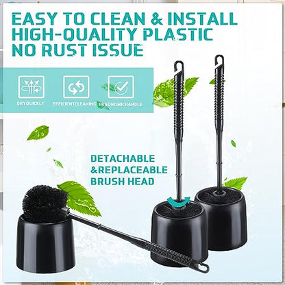 Roshtia 6 Sets Toilet Brush and Holder Set for Bathroom Cleaning Toilet Bowl Brush Scrubber with Caddy for Cleaning, 14.57 Height(Black) - color: Black