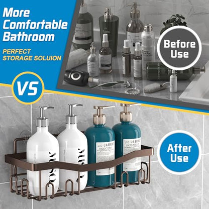 Youvip Adhesive Shower Caddy, No Drilling Bath Organizers 5 Pack, Rustproof Shelves with Soap Holder & Toothbrush Holder, Bathroom Organizers and Storage, Bronze - color: Bronze-5pc