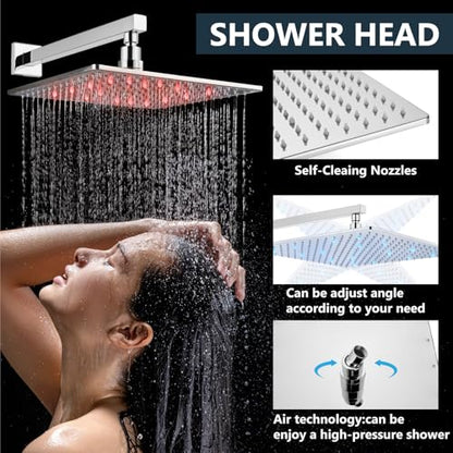 Aolemi Shower Faucet Set with Valve Handheld 16" LED Head Polish Chrome | Handheld Spray,16 Inch Rain LED Head,Valve and Trim Kit,All Metal,Wall Mount Shower System,Bathroom Mixer - color: Chrome, size: 16 Inch LED Shower Head