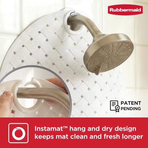 Rubbermaid INSTAMAT Bath Tub Shower Mat, Non-Slip Tub Mat with Suction Cups, Bath Mat Hangs on Showerhead for Quick Dry, 27.2 x 15.2 Inch, BPA-Free, Easy to Clean, for Inside Tub or Shower, White - color: White