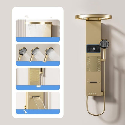 Modern Stainless Steel LED Shower Panel Tower Digital Temperature Display Multi-Function Wall Mount Column Rainfall Head Handheld Sprayer Body Massage Jets - color: Gray