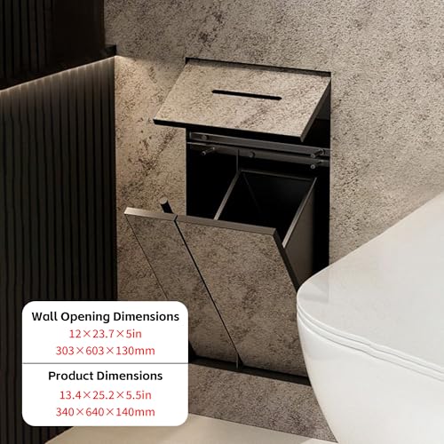 Recessed Toilet Paper Holder,Hidden Wall-Mounted Tissue, Trash Can Niche,Recessed Stainless Steel Wall Niche,Dispenser and Built-in Organizer,13.4 * 25.2 * 5.5in - size: 13.4*25.2*5.5in