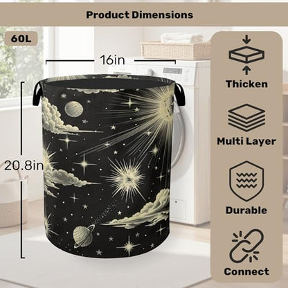 Gothic Sun Cloud Laundry Basket with Handles - Extra Large Foldable Hamper for Bathroom/Laundry/Bedroom/Dorm, Washable Fabric Storage Bin - color: Gothic Sun Cloud