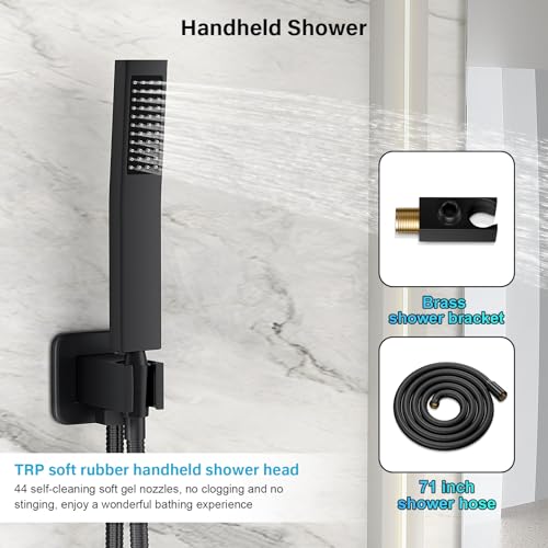 FPXRNG Shower Faucet Set Rainfall Shower System with Square Shower Head and Handle Set Rough-in Valve and Metal Trim Kit Included Matte Black 10 Inch Wall Mounted Shower Fixtures - color: Matte Black, size: 10 Inch Wall Mount Shower Head