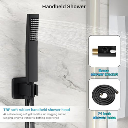 FPXRNG Shower Faucet Set Rainfall Shower System with Square Shower Head and Handle Set Rough-in Valve and Metal Trim Kit Included Matte Black 10 Inch Wall Mounted Shower Fixtures - color: Matte Black, size: 10 Inch Wall Mount Shower Head