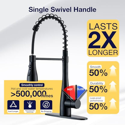 Kitchen Faucets with Pull Down Sprayer, High Arc Single Handle Classic Stainless Steel Sink Faucet 1 or 3 Hole, Suitable for Farmhouse Camper Laundry Rv Bar, Matte Black - color: Matte Black, style: Modern