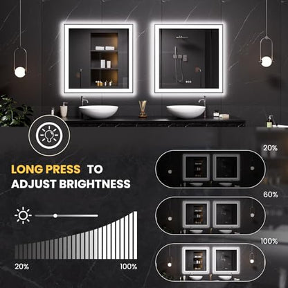 LOAAO 36"X36" LED Bathroom Mirror Black Framed | Anti-Fog, Dimmable, Memory Function, Tempered Glass, Lighted Vanity Mirror for Wall - size: 36"L x 36"W