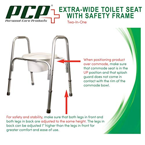 PCP Extra-Wide Raised Toilet Seat and Safety Frame, Two-in-One, Adjustable Height, Elevated Lift Bowl, Wide - size: wide