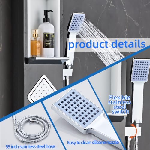 Shower Panel Tower System with Storage- Brushed Black | 304 Stainless Steel 5-Function Shower Panel Faucet Set with Powerful Body Jets, Rainfall, Waterfall,Handheld and Tub Spout - color: Brushed Black