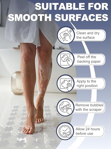 Secopad 24PCS Original Bathtub Stickers Non-Slip, Safety Shower Treads Adhesive Appliques with Premium Scraper - color: Clear