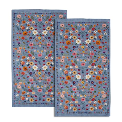 Giwawa Blue Floral Decorative Hand Towels - Wildflowers Printed Kitchen Towel Set for Bathroom Home - color: Cute Floral Blue, size: 28.3" x 14.4"(Pack of 2)