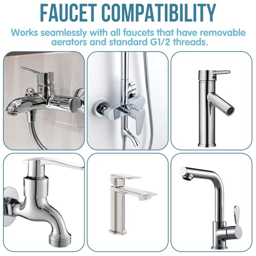 3Pcs Brass Faucet to Hose Adapter with Aerator, Sink Hose Adapter Set with Washers & Tape – Fits G1/2" Female, 55/64" Female, and 15/16" Male, Connects to 3/4" GHT Garden Hose - color: Silver