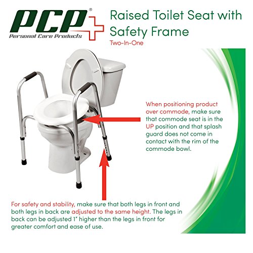 PCP Raised Toilet Seat and Safety Frame, Pre-Assembled Tool Free, Secure Adjustable Height, Made in USA, Regular - size: Regular