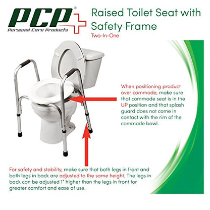 PCP Raised Toilet Seat and Safety Frame, Pre-Assembled Tool Free, Secure Adjustable Height, Made in USA, Regular - size: Regular