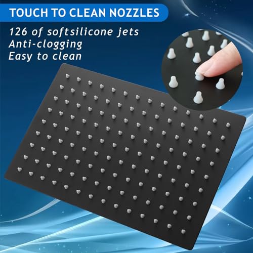 Voolan Rain Shower Head - High Flow Large Rainfall Shower Heads Made of Stainless Steel - Waterfall Bathroom Square Showerhead - Ceiling or Wall Mount (12 * 8 Inch Rectangle, Matte Black) - color: Matte Black, size: 12*8 Inch Rectangle