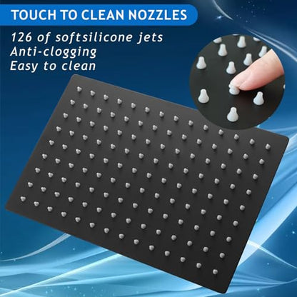 Voolan Rain Shower Head - High Flow Large Rainfall Shower Heads Made of Stainless Steel - Waterfall Bathroom Square Showerhead - Ceiling or Wall Mount (12 * 8 Inch Rectangle, Matte Black) - color: Matte Black, size: 12*8 Inch Rectangle