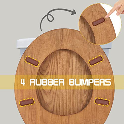 Wooden Toilet Seat Round with Metal Hinges, Wood Toilet Seat for American Standard Size Toilet Seats, Easy to Install