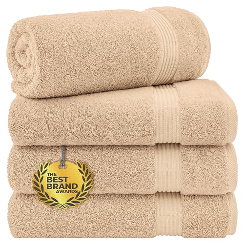 Cotton Paradise Turkish Towel Set, Soft Absorbent Quick Dry, 4 Piece Bath Towel Set, Beige - color: Beige, size: 27"x54"