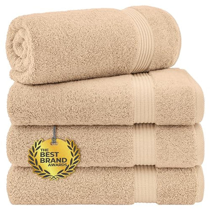 Cotton Paradise Turkish Towel Set, Soft Absorbent Quick Dry, 4 Piece Bath Towel Set, Beige - color: Beige, size: 27"x54"