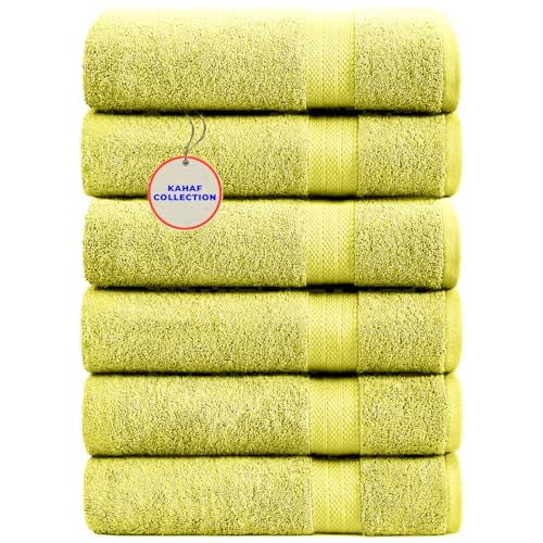 KAHAF COLLECTION 100% Cotton Bath Towels, 24x48 Pack of 6 Towels, Quick Dry, Highly Absorbent, Soft Feel Towel, Gym, Spa, Bathroom, Shower, Pool, Luxury Soft Towels (Yellow, 24x48-6 Pack) - color: Yellow, size: 24x48 - 6 PACK