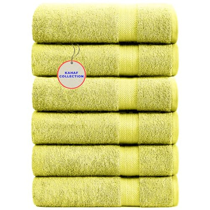 KAHAF COLLECTION 100% Cotton Bath Towels, 24x48 Pack of 6 Towels, Quick Dry, Highly Absorbent, Soft Feel Towel, Gym, Spa, Bathroom, Shower, Pool, Luxury Soft Towels (Yellow, 24x48-6 Pack) - color: Yellow, size: 24x48 - 6 PACK