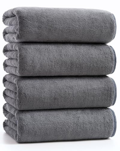 sakano 4-Piece Bath Towel Set,Quick-Dry Absorbent Lint Free & Launder Soft Coral Velvet Microfiber Towels for Bathing, Fitness, Spa, and Guest Use -Dark Gray, 28 x 55 inches - color: Dark Gray, size: 4 Bath Towel