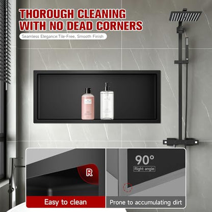 VELPAX No Tile Needed Shower Niche 30"X 12", Bathroom Wall Niche Single Shelf, Stainless Steel Shower Niche for Bathroom, Kitchens, Balconies - color: Black, size: 30"X 12" Single Shelf