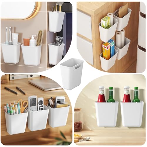 6Pcs Kitchen Cabinet Door Storage Box, Self Adhesive Wall Mounted Cabinet Door Organizer Bin, Stackable Storage Basket for Kitchen Bathroom RV Office Refrigerator Small Items Organizer
