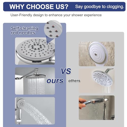 ROVATE Shower Panel Tower System with Shelf & 6 Body Jets, Brushed Finish | Stainless Steel Shower Column with Height Adjustable Shower Arm, Self-Cleaning Rainfall Showerhead & Handheld - color: Brushed Finish