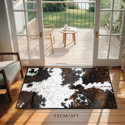 Western Cowhide Print Entryway Rug 2x3 Farmhouse Thin Door Mat Non Slip Washable Fur Area Rug Floor Mat for Entrance Indoor Outdoor - size: 2' x 3' (Rectangular)