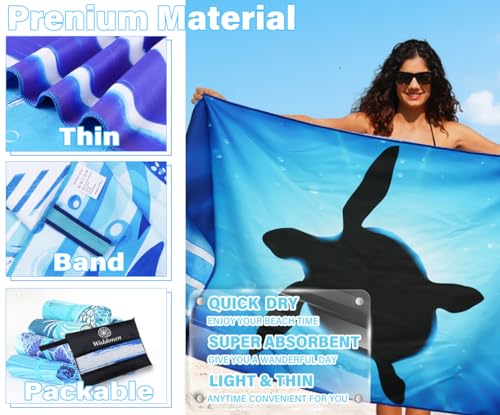 Widdonen Microfiber Beach Towel,Compact 2 Pack-71x32 Inch with Bag Travel | Extra Large,Lightweight,Thin,Sand Free,Quick Dry,Absorbent.Packable for Camping,Swim,Pool,Bath,Picnic,Cruise Essentials Gift - color: 2 Pack Dark Sea Turtle