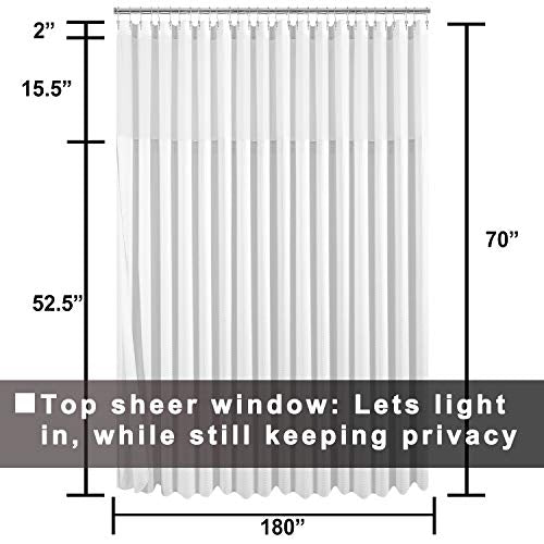 Barossa Design Shower Curtain with Liner for Clawfoot Tub, White, 180x70 | Cotton Blend, Honeycomb Waffle Weave, Hotel Style, Fabric Snap-in Liner, Mesh Window Top, Washable, 180W x 70H Wrap Around - color: White, size: 180"W x 70"L (Pack of 1)