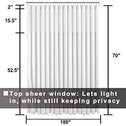 Barossa Design Shower Curtain with Liner for Clawfoot Tub, White, 180x70 | Cotton Blend, Honeycomb Waffle Weave, Hotel Style, Fabric Snap-in Liner, Mesh Window Top, Washable, 180W x 70H Wrap Around - color: White, size: 180"W x 70"L (Pack of 1)