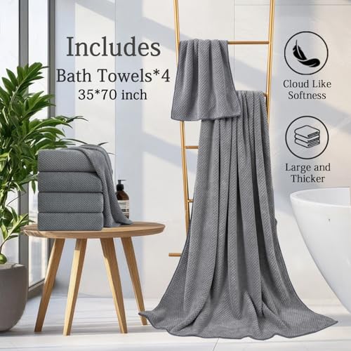 Hailea Gray Bath Towels Set 35x70 Inches - Luxury 600 GSM Oversized Bath Sheet Towel,Extra Large Microfiber - Quick Dry,Highly Absorbent,Super Soft Shower Towels Spa Hotel Bathroom Towel Set (4-Pack) - color: Gark Gray, size: 4-Piece Set