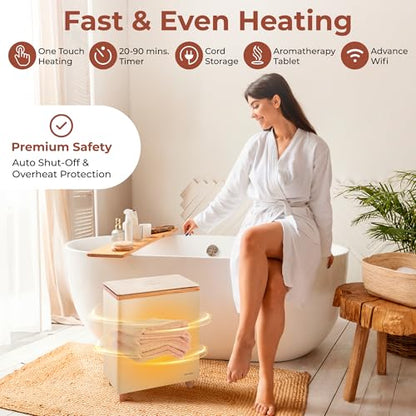 SereneLife WIFI Luxury Rectangle Towel Warmer - Spa & Bathroom Towel Heater with Custom Fragrance, Auto Shut-Off, Fits 2 large Towels, Blankets, Bathrobes, PJ's - Perfect Gift for Him & Her (Natural) - color: Natural