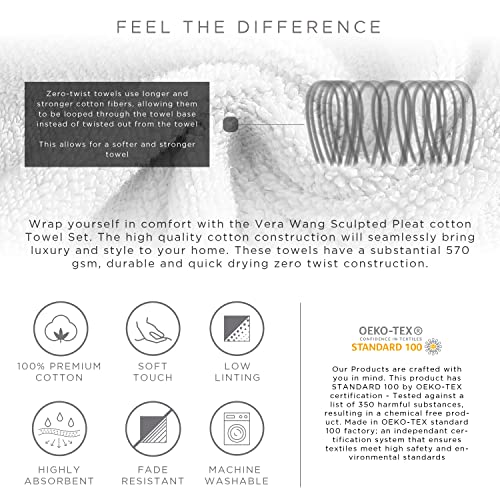 Vera Wang - Bath Towels, Plush Cotton Bathroom Towels with Zero Twist Design, Highly Absorbent & Low-Lint, Set of 6 (Sculpted Pleat White) - color: Sculpted Pleat White, size: 6 Piece