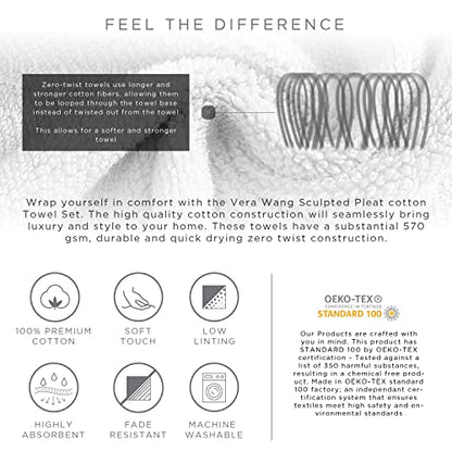 Vera Wang - Bath Towels, Plush Cotton Bathroom Towels with Zero Twist Design, Highly Absorbent & Low-Lint, Set of 6 (Sculpted Pleat White) - color: Sculpted Pleat White, size: 6 Piece