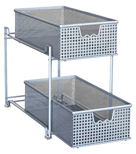 DecoBrothers 2 Tier Bathroom Storage Organizer with Pull-Out Drawer, Silver - color: Silver