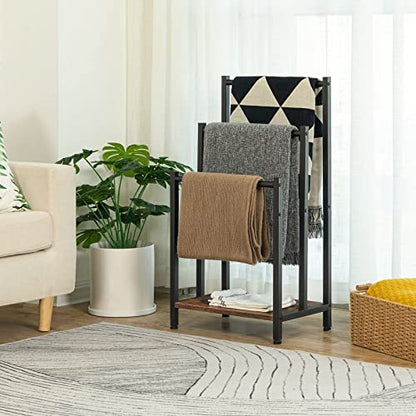 HOOBRO Free Standing Towel Rack, 3 Tier Blanket Rack, Blanket Holder for Bathroom, 16.9" L x 11" W x 31.9" H, Industrial Metal Drying and Display Rack with Shelf, Rustic Brown and Black BF03LB01 - color: Rustic Brown + Black, size: 16.9"L x 11"W x 31.9"H