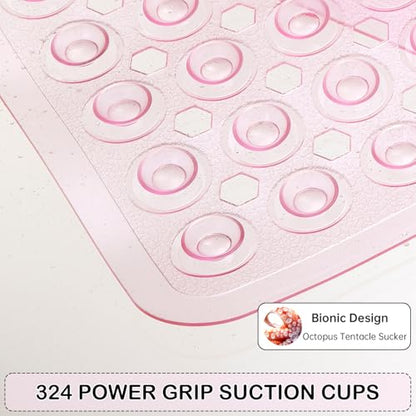 Non-Slip Bathtub and Shower Mats, Power Grip Bath Mat 35 x 16.3 Inch with Suction Cups and Drain Holes for Tub Bathroom Floor Safety, Machine Washable Soft Bathmat, Clear Pink - color: Clear Pink