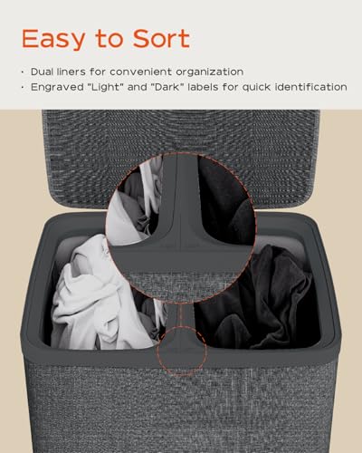 CASAMAYA Laundry Basket with Lid, Laundry Hamper 2 Section, 170L collapsible Laundry Organizer, Easy Assembly, with Handles and Removable Liners, 22 x 15.7 x 29.5 Inches, Black JSP903B - color: Black, size: 170L(2-Section)