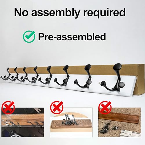 WEBI Coat Rack Wall Mount,24" Solid Wood Coat Hooks Wall Mounted Coat Hanger,16" Hole to Hole,Heavy Duty Hook Rack Rail,4 Triple Hooks for Hanging Coats,Jacket,Clothes,Hat,Backpack,White,2 Packs - color: White, size: 24 Inch(2 Pcs)