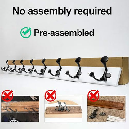 WEBI Coat Rack Wall Mount,17" Solid Wood Coat Hooks Wall Mounted Coat Hanger,16" Hole to Hole,Heavy Duty Hook Rack Rail,3 Triple Hooks for Hanging Coats,Jacket,Clothes,Hat,Backpack,White - color: White, size: 17 Inch