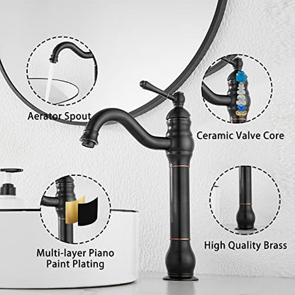360° Swivel Single Handle One Hole Bathroom Vessel Sink Faucet Matching Pop Up Drain Without Overflow Oil Rubbed Bronze - color: Oil Rubbed Bronze, size: Vessel