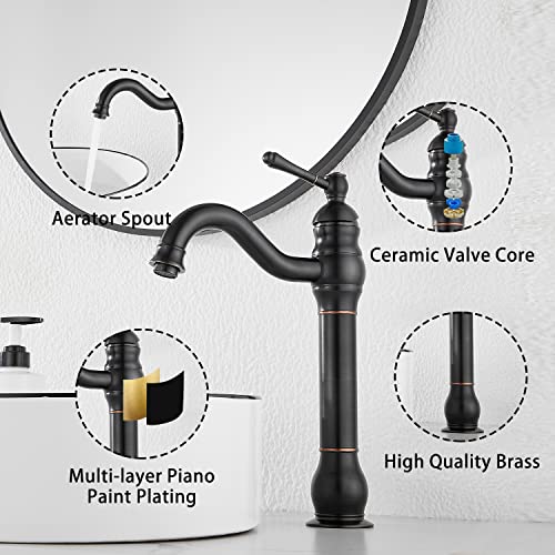 360° Swivel Single Handle One Hole Bathroom Vessel Sink Faucet Matching Pop Up Drain Without Overflow Oil Rubbed Bronze - color: Oil Rubbed Bronze, size: Vessel