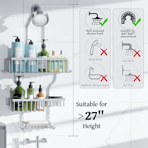 Never Rust Shower Caddy Hanging, Aluminum Shower Racks for Inside Shower, 3-Tier Shower Organizer Hanging Over Shower Head with Hooks and Soap Holder, Silver - color: Silver