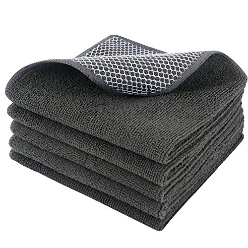 Dish Cloth for Washing Dishes Kitchen Washcloth Cleaning Cloth | 12x12inch 5pack Kitchen Towels Rags, Microfiber Cleaning Cloths, Wash Cloths with Poly Scour Side, Wholesale, Dark Grey - color: Dark Grey, size: 12inchx12inch 5pack