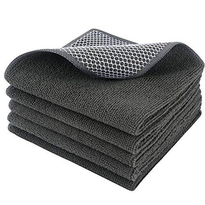Dish Cloth for Washing Dishes Kitchen Washcloth Cleaning Cloth | 12x12inch 5pack Kitchen Towels Rags, Microfiber Cleaning Cloths, Wash Cloths with Poly Scour Side, Wholesale, Dark Grey - color: Dark Grey, size: 12inchx12inch 5pack